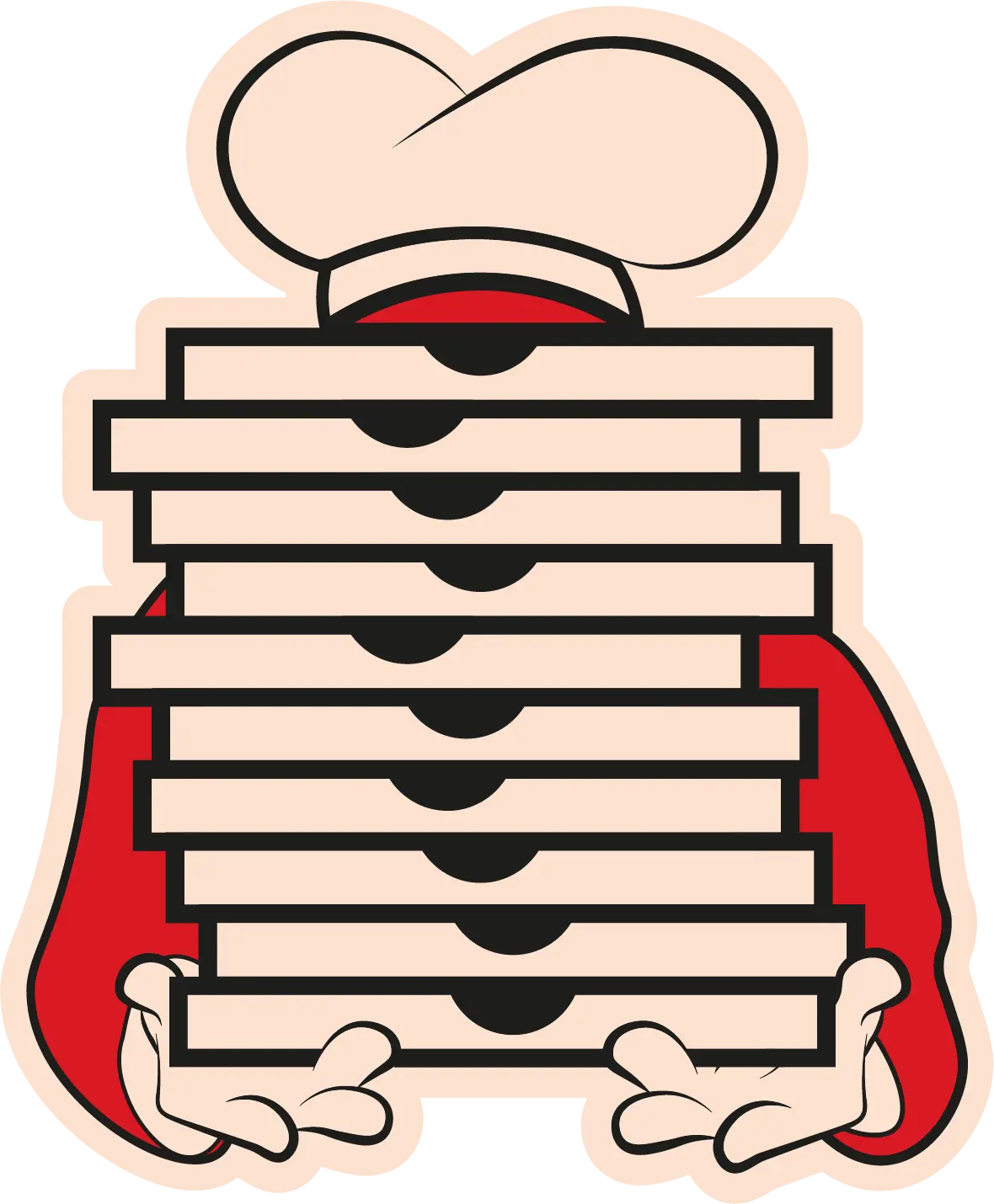 Mascote Bonatto Pizza segurando caixas